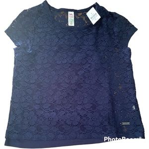 Navy lace girls top - Age 8
